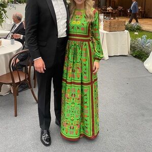Tory Burch Green and Red Patterned Maxi Dress